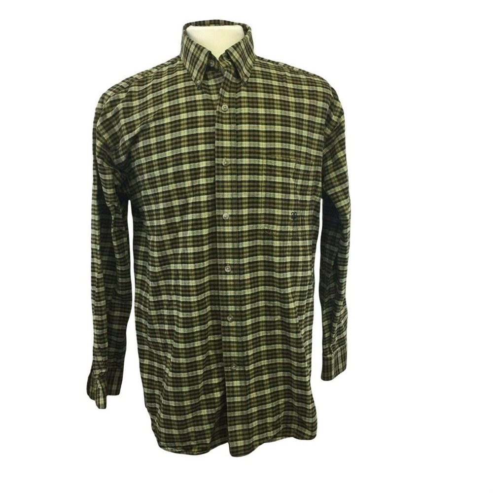 TWENTY X WRANGLER Mens Casual Oxford Button Western Shirt L Tan Brown Plaid L/S